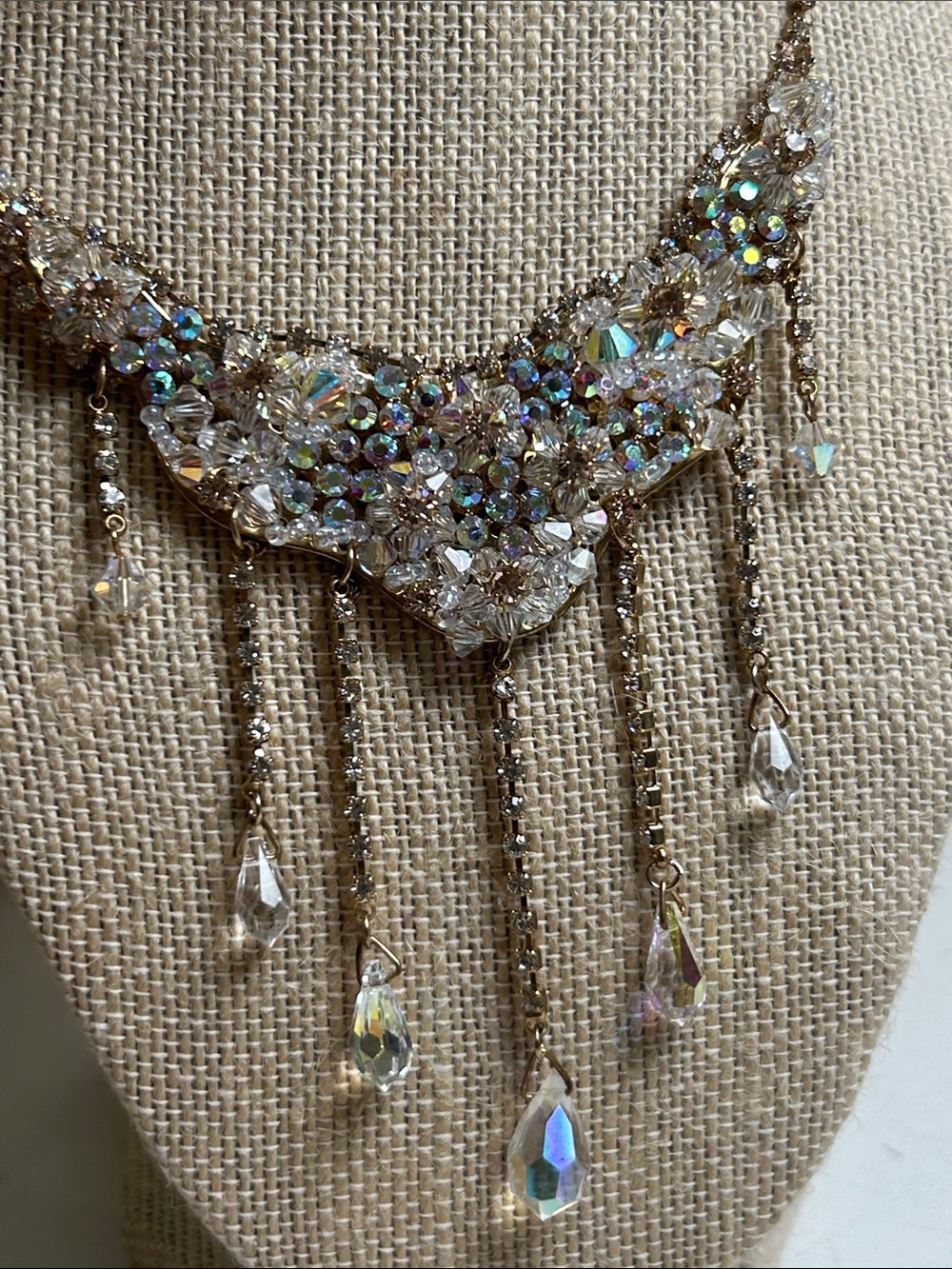 Aurora Crystal Fringe Statement Necklace - Gold Tone